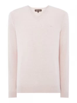 Image of Mens Michael Kors Cotton V Neck Logo Jumper Light Pink