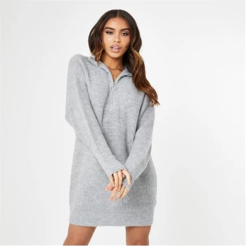Image of Jack Wills Knit Quarter Zip Mini Dress - Grey Marl
