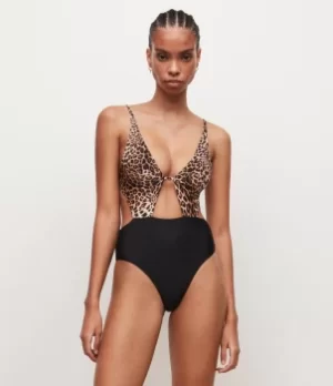 Image of AllSaints Womens Petra Kiku Swimsuit, Honey Brown, Size: M