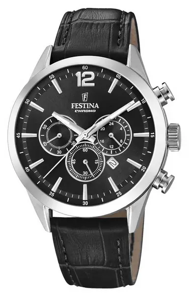 Image of Festina F20542/5 Chronograph Black Leather Strap Watch