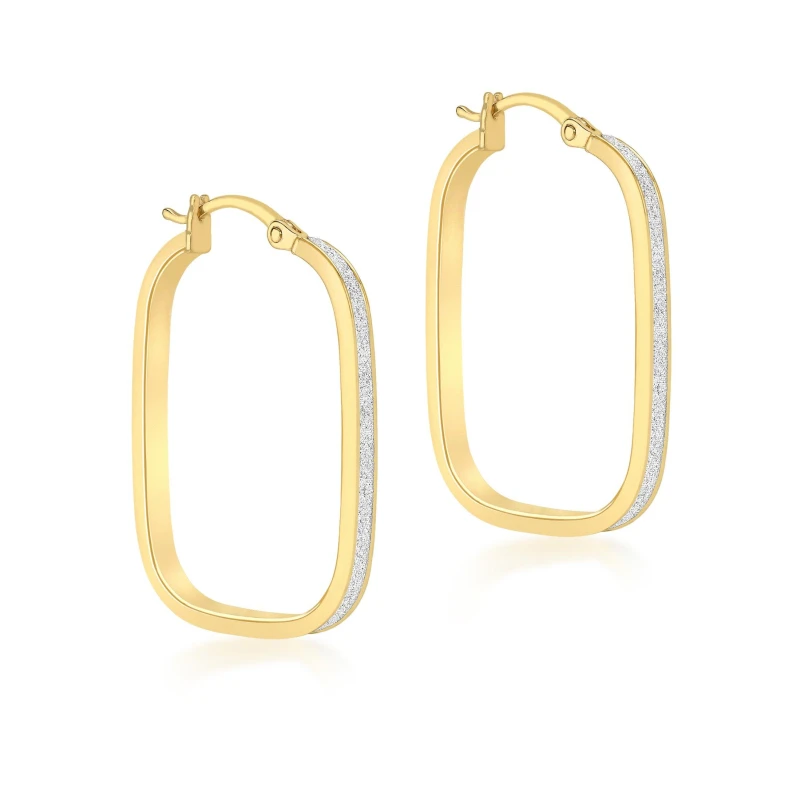 Image of Be You 9ct Gold Stardust Rounded Rectangle Hoops Yellow Gold female One Size