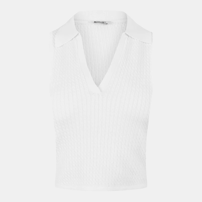 Image of Jack Wills Womens Cable Stitch Polo Sweater Vest Vintage White female 6 (2XS)