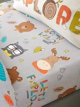 Image of Catherine Lansfield Woodland Adventure Fitted Sheet - Sb, Grey, Size Junior