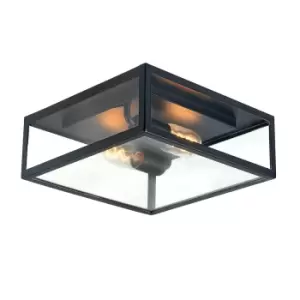 Image of Lofoten Outdoor Flush Ceiling Light, Flat, Black, IP44, E27