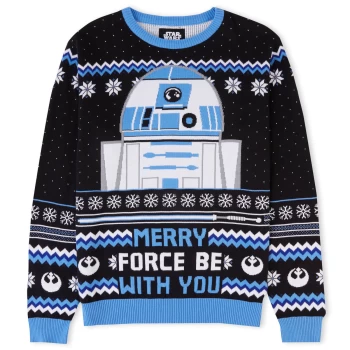 Image of Merry Force Be With You Festive Knitted Jumper - Black - M