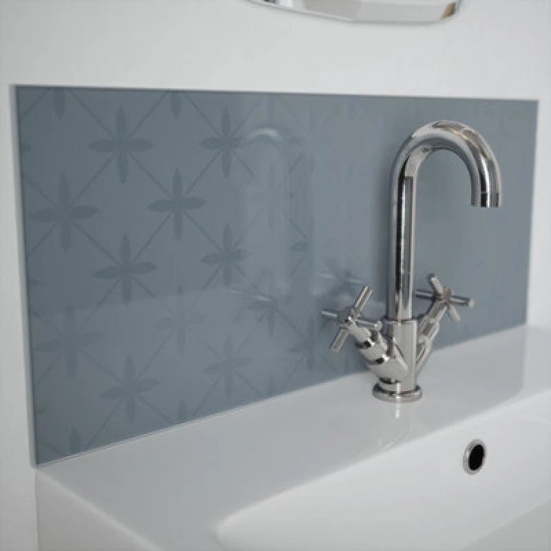 Image of Laura Ashley Glass Self-Adhesive Bathroom Splashback (H)25Cm (W)60Cm - Chalk Blue Wicker