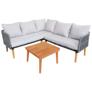 Image of FSC Acacia and Rope 4 Seater Grey Corner Lounger Set Light Grey