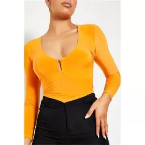 Image of I Saw It First Bright Orange Hardware Detail Long Sleeve Crop Top - Orange