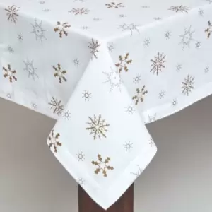 Image of Gold Snowflake Christmas Tablecloth 137 x 137cm - White - Homescapes