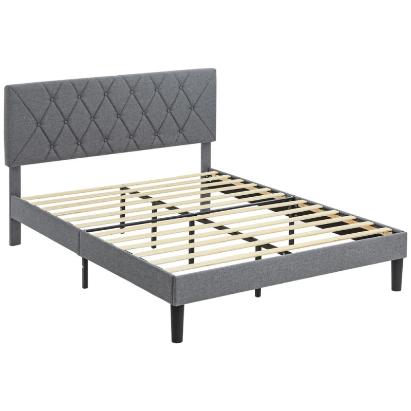 Image of HOMCOM King Size Bed Frame with 5-Level Adjustable Linen Headboard, Grey 831-912V71GY
