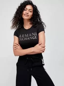 Image of Armani Exchange Organic Cotton Logo Tee - Black Size M Women