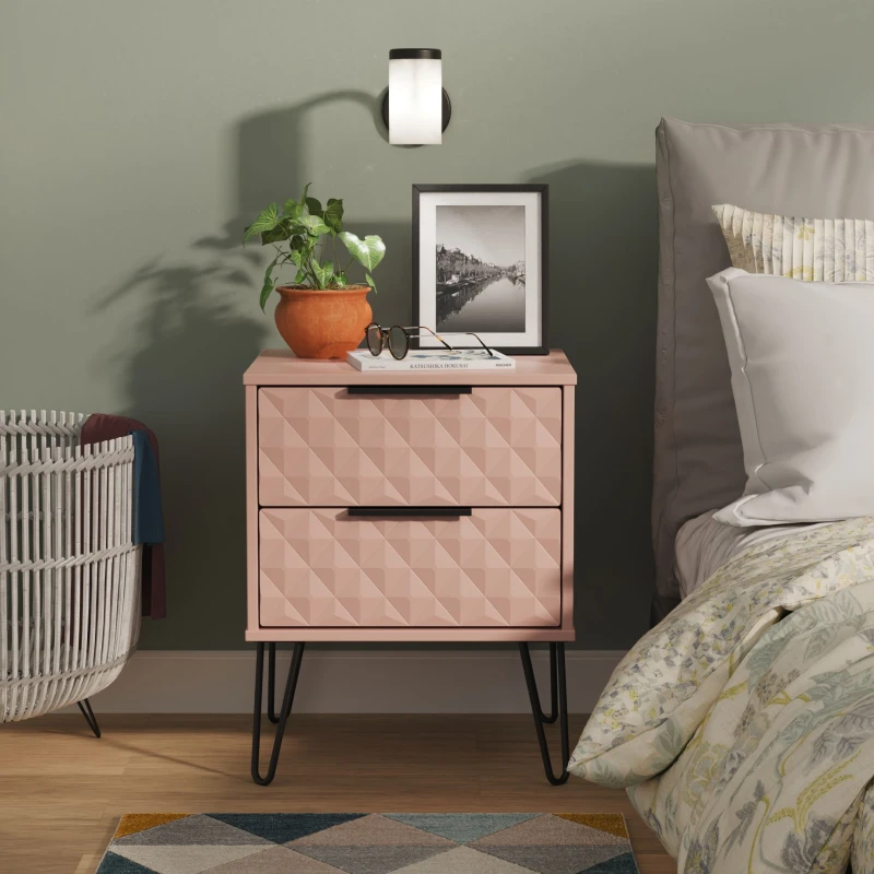 Image of Ready Assembled 2 U Islay 2 Drawer Bedside (Ready Assembled) in Dusty Pink Size: Small Dusty Pink Unisex Small