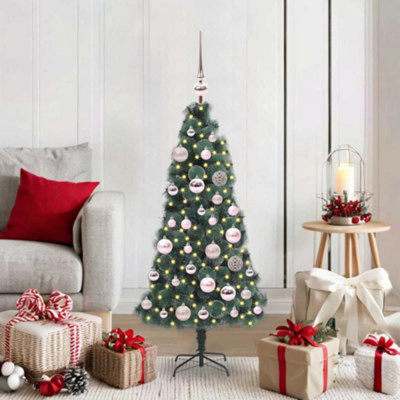 Image of vidaXL Artificial Pre-lit Christmas Tree with Pink Ball Set Green 120 cm, Green 3396143