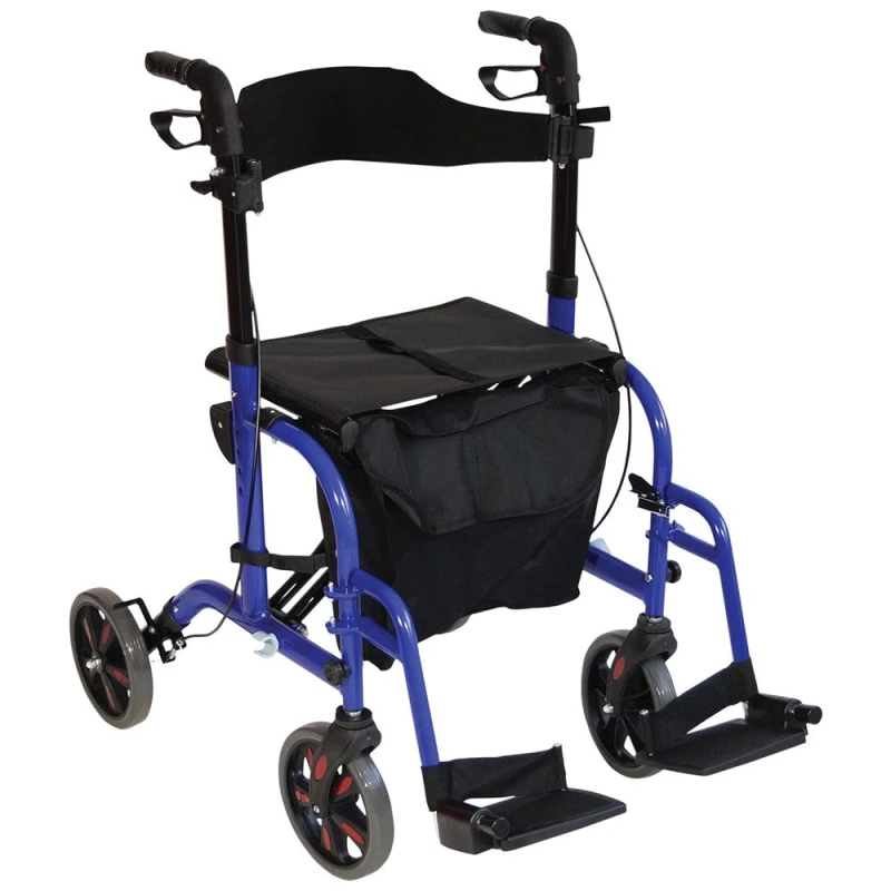 Image of Loops Blue Deluxe Aluminium Rollator and Transit Chair 2-in-1 Dual Function Walker Multi