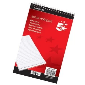 Image of 5 Star Spiral Notepad Headbound Ruled 300 Pages 200x125mm Pack 10