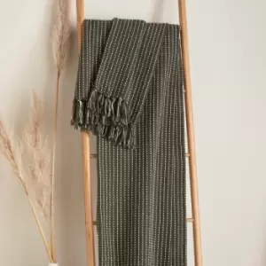 Image of Quinn Woven 100% Recycled Eco-Friendly Cotton Rich Fringed Throw, Moss, 43 x 43cm - Drift Home